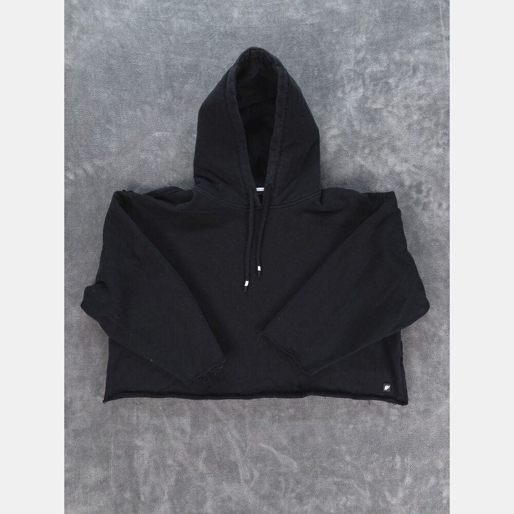 Fundamental Coast Cropped Hoodie Womens Large Black Raw Hem Workout Athleisure